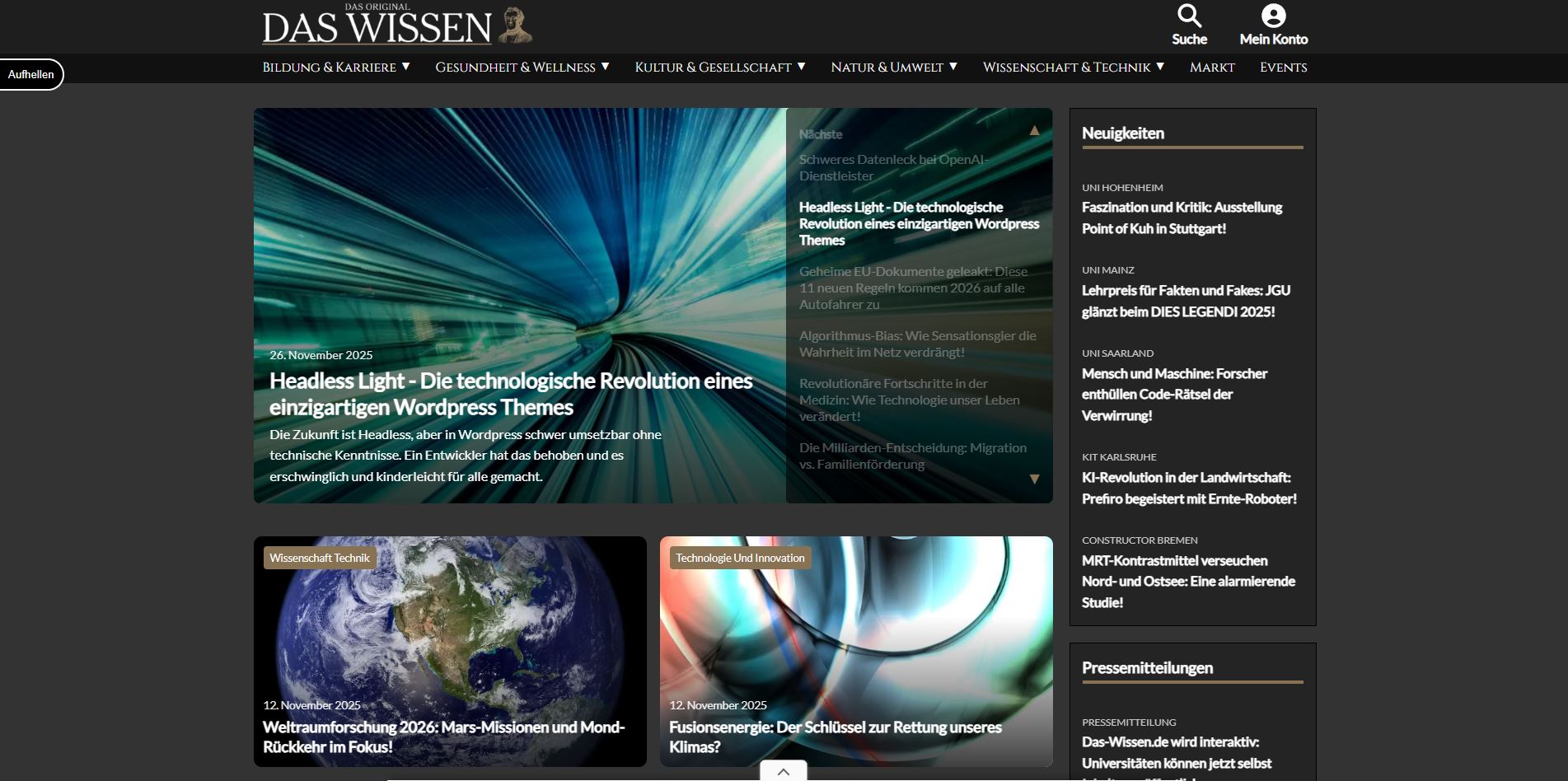Screenshot einer WordPress Website