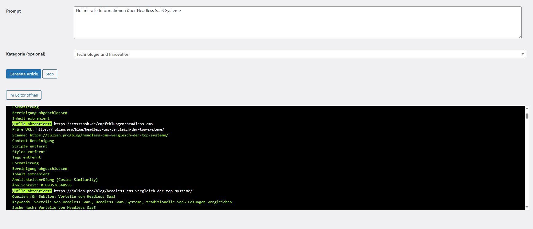 Screenshot eines Research Systems
